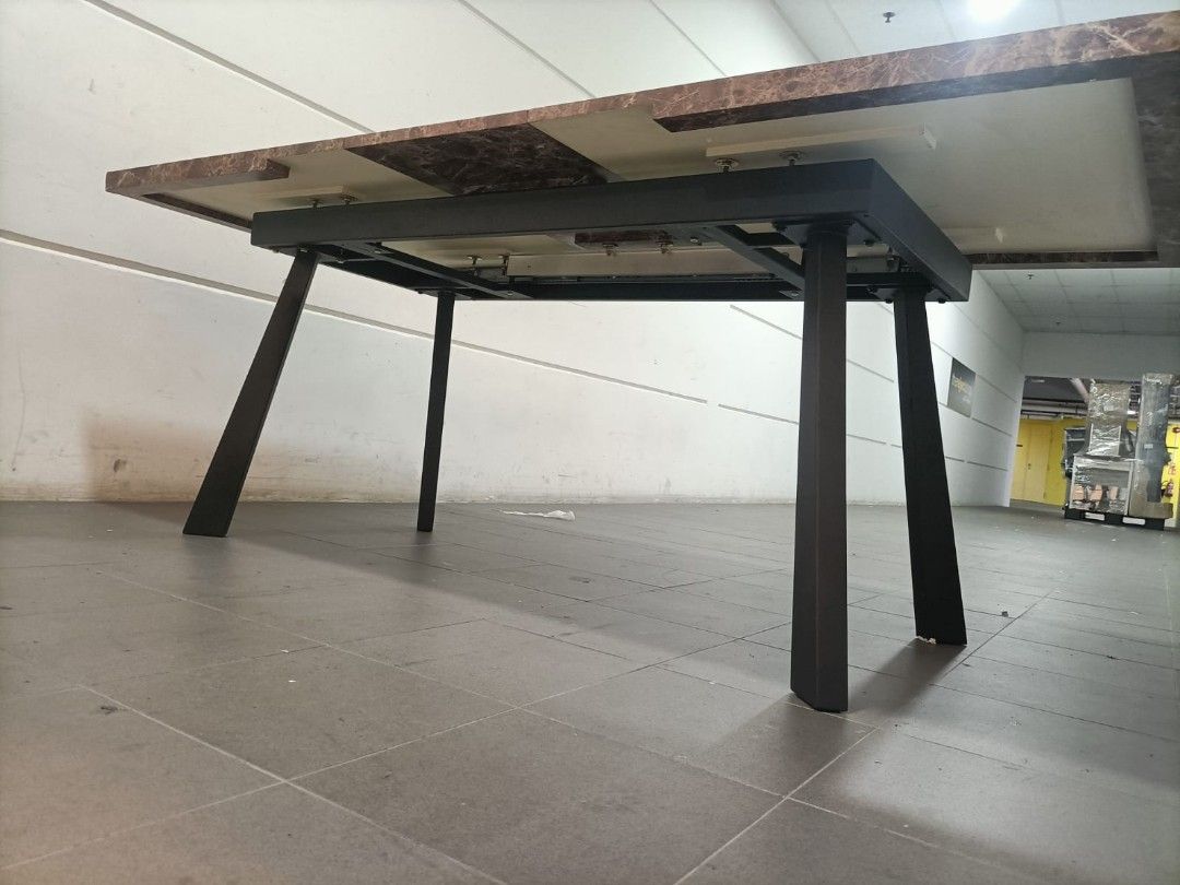 FORDA Extendable Dining Table in BROWN MARBLE LAMINATE MDF, Furniture