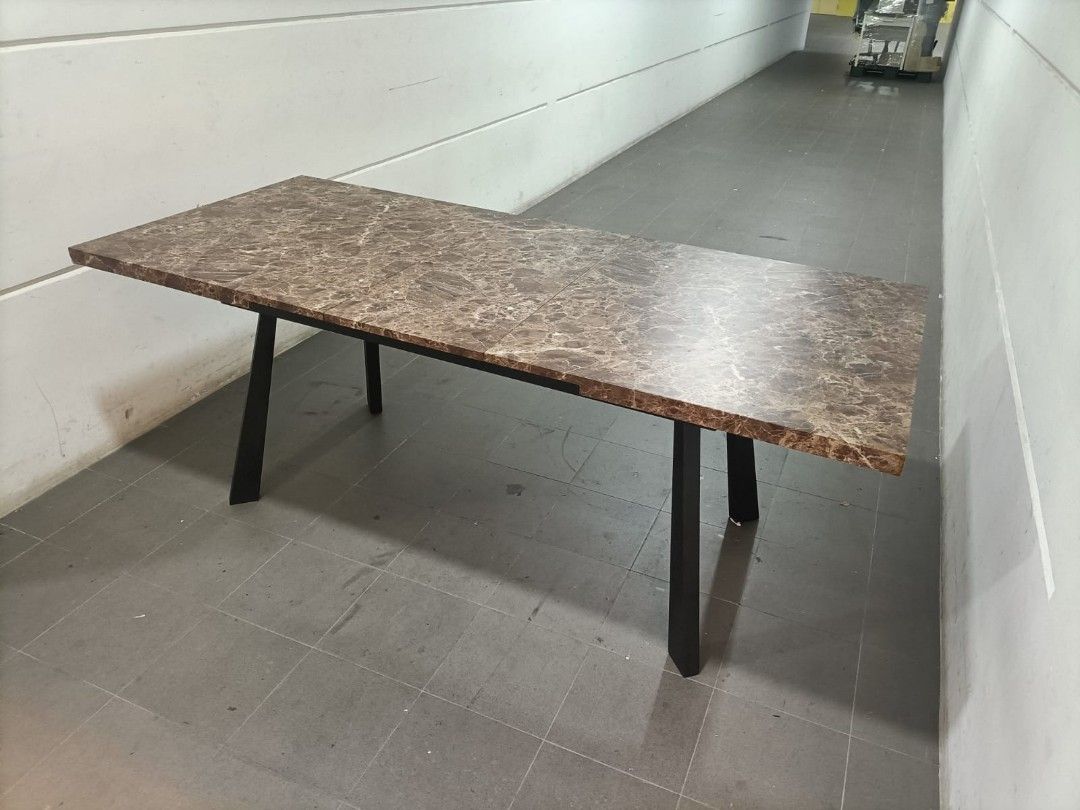 FORDA Extendable Dining Table in BROWN MARBLE LAMINATE MDF, Furniture