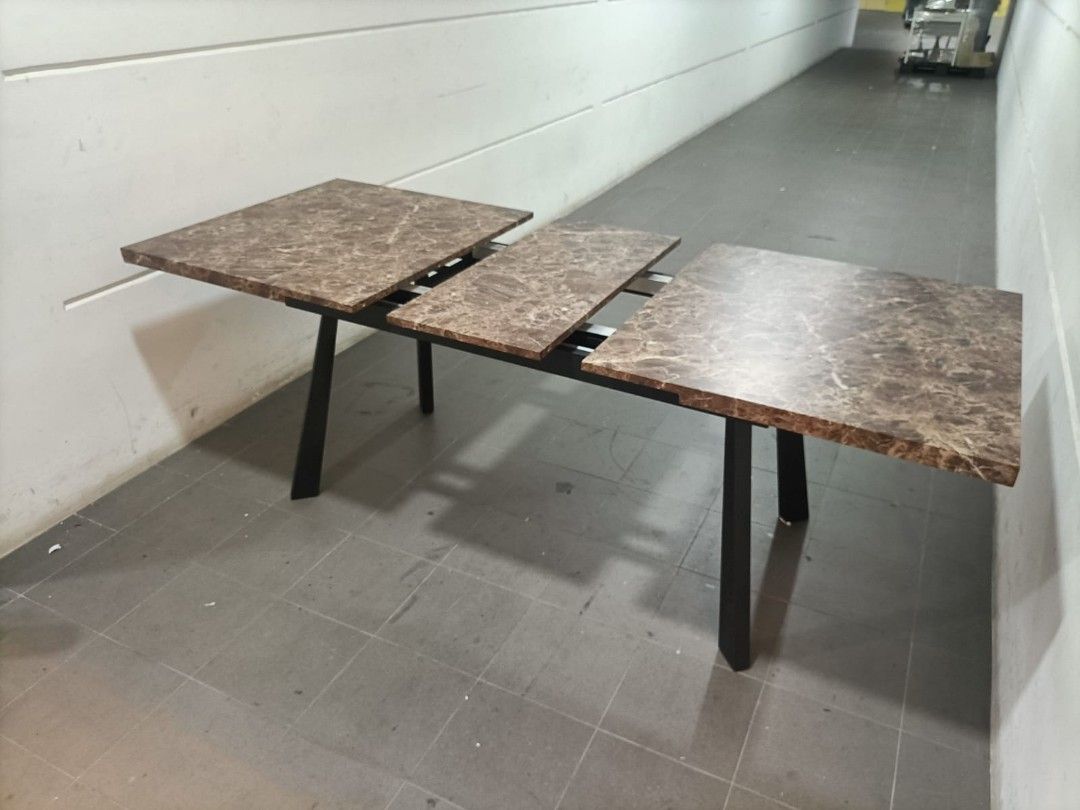 FORDA Extendable Dining Table in BROWN MARBLE LAMINATE MDF, Furniture