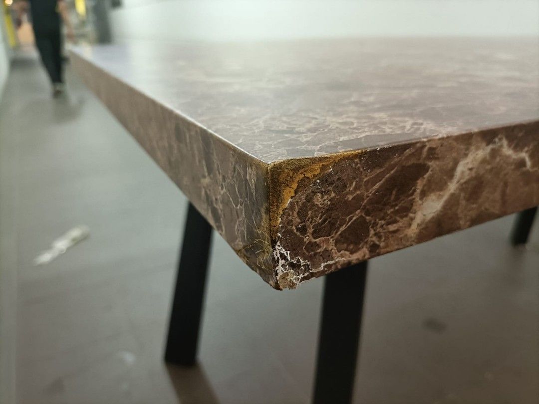 FORDA Extendable Dining Table in BROWN MARBLE LAMINATE MDF, Furniture