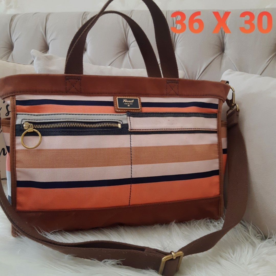 Tas Fossil dowson tote kanvas stripe original Barang Mewah Tas