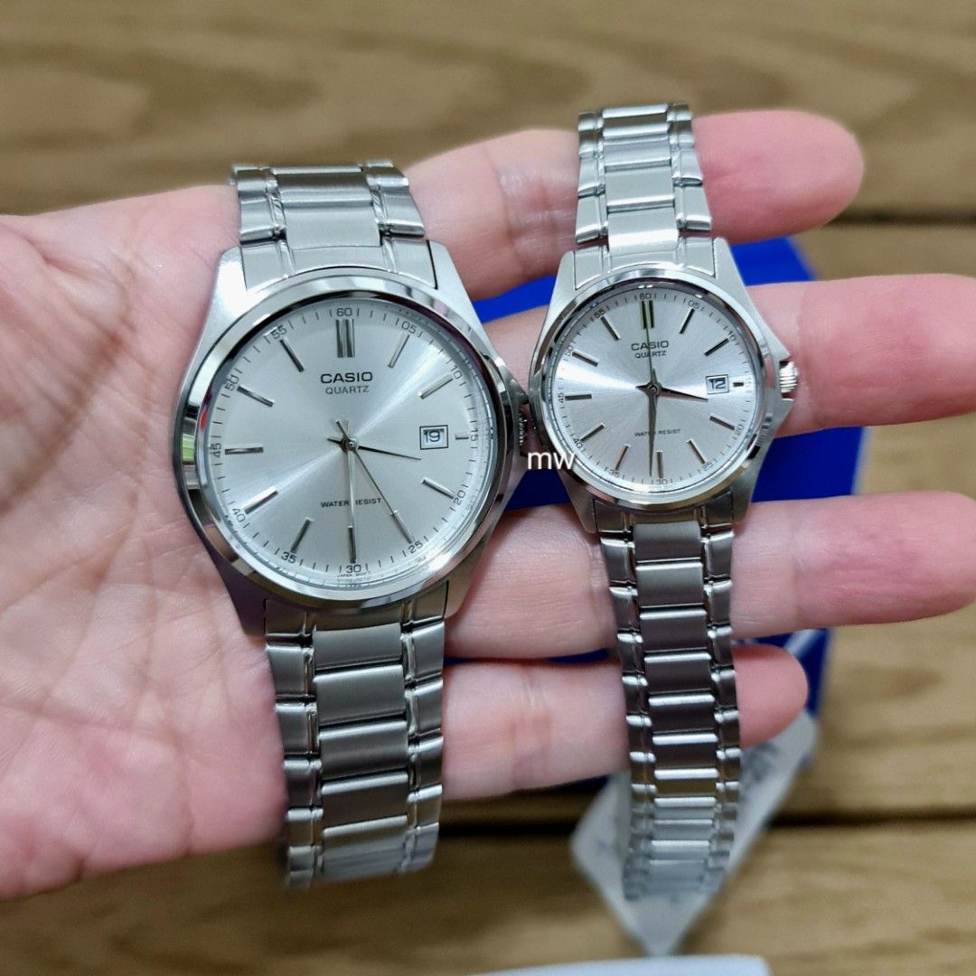 Genuine Casio couple lover pair watch stainless steel quartz analog date silver