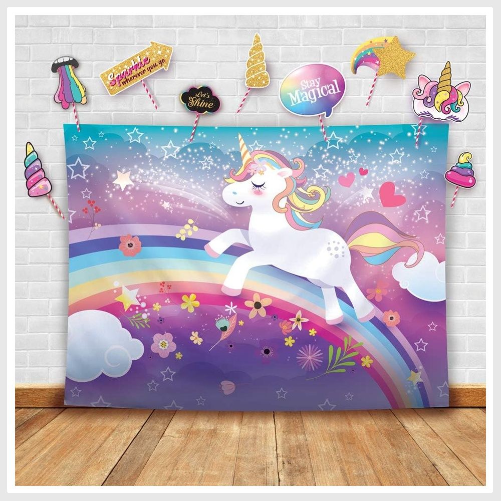 thumbnail image 2 of Magical Unicorn Photography Backdrop & Props - 4.5x6ft Rainbow Party Background With Photo Booth Supplies 2 of 14