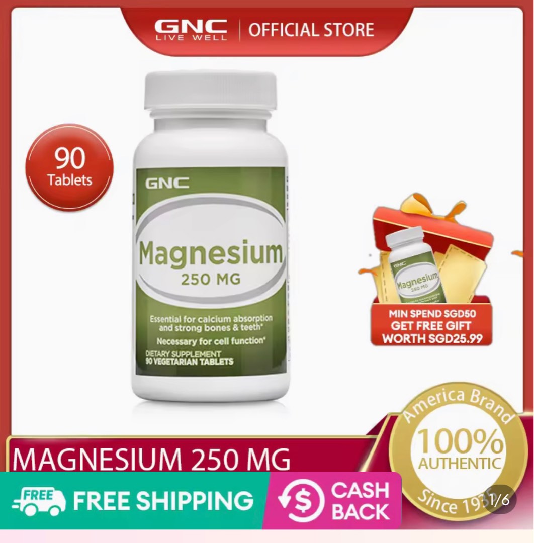 GNC Magnesium 250mg, Health & Nutrition, Health Supplements, Vitamins