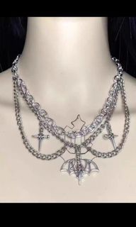 Diablo Gothic Vintage Punk Cross Pearl Necklace Collar Chain Set