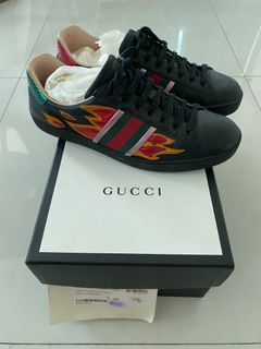 Gucci Ace Embroidered Sneakers Flame Black Red Green Orange Shoes Men's  7.5US