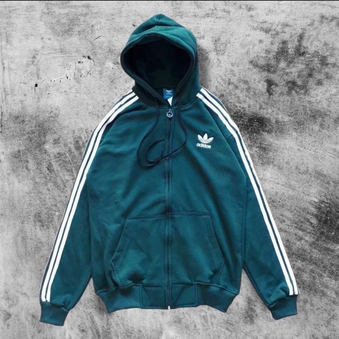 Hoodie Zipper Adidas 3 Foil Hijau Fesyen Pria Pakaian Baju Luaran di Carousell