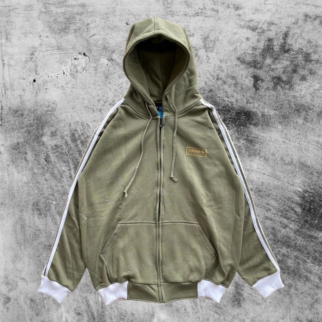 Hoodie Zipper Adidas Spezial Hijau Army, Fesyen Pria, Pakaian , Baju Luaran  di Carousell