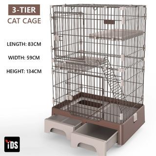 [iDS] 3 TIERS CAT CAGE HOUSE with LITTER TRAY AND BIG STORAGE DRAWER