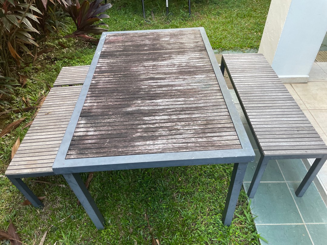 IKEA outdoor table and bench seats, Furniture & Home Living, Outdoor