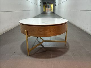 JEOSHIN Coffee Table 80cm in WALNUT with MARBLE DESIGN TEMPERED GLASS TOP