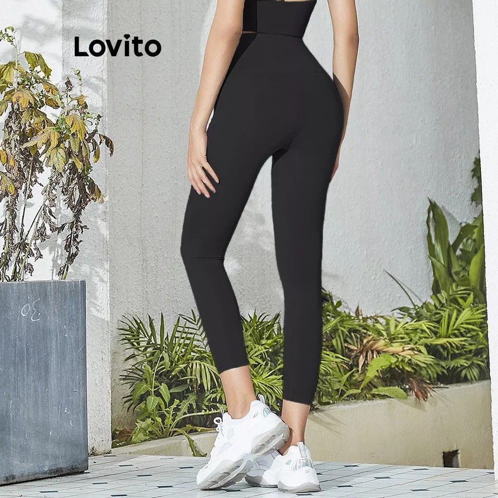 Lovito Summer Plain High Waist Sports Yoga Pants (Light Blue