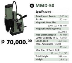 Magnetic Drill (Category: Construction Tools & Equipment) located in Manila. Submitted by angiedalu10338 (Listing ID 1249144754, Image 1). Description: Magnetic Drill Model: MMD-50 Rated Power Input: 1,500W Weight: 25.4kgs Brand: Maxsell Price: 70,000 For faster transaction call txt or viber 09948037227 Look for Shane *PRICE MAY CHANGE WITHOUT PRIOR NOTICE *ITEM IS VAT EXCLUSIVE *SUBJECT FOR AVAILABILITY *PRICE DEPENDS ON THE SIZES .