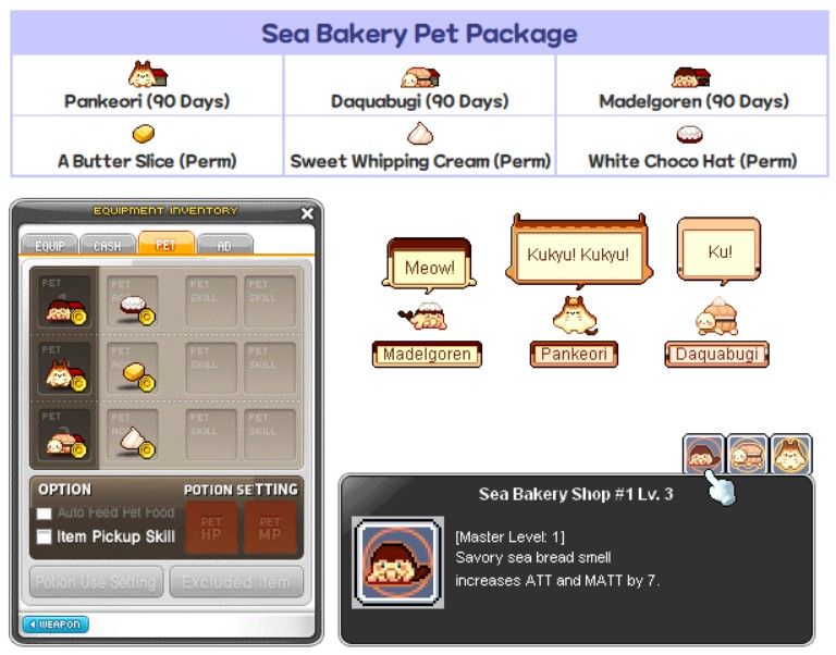 Maplestory MapleSEA 18th Anniversary Miracle Event Sea Bakery Shop Pet