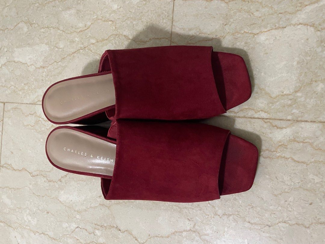 Mules red velvet heels Women s Fashion Footwear Heels on Carousell