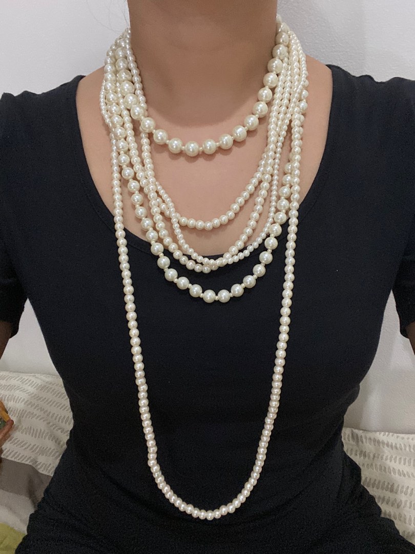 Long fake pearl clearance necklace