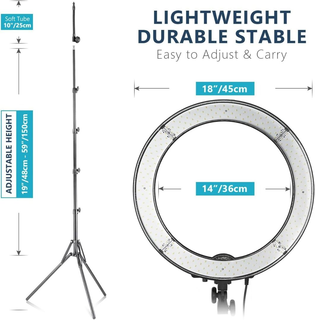 NEEWER Ring Light Kit: 18/45cm Outer 55W 5600K Dimmable LED Ring