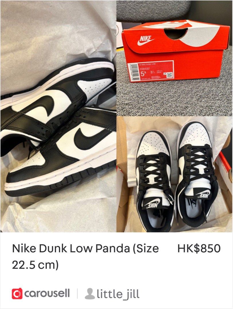 Nike Dunk Low Panda (Size 22.5 cm), 女裝, 鞋, 波鞋- Carousell