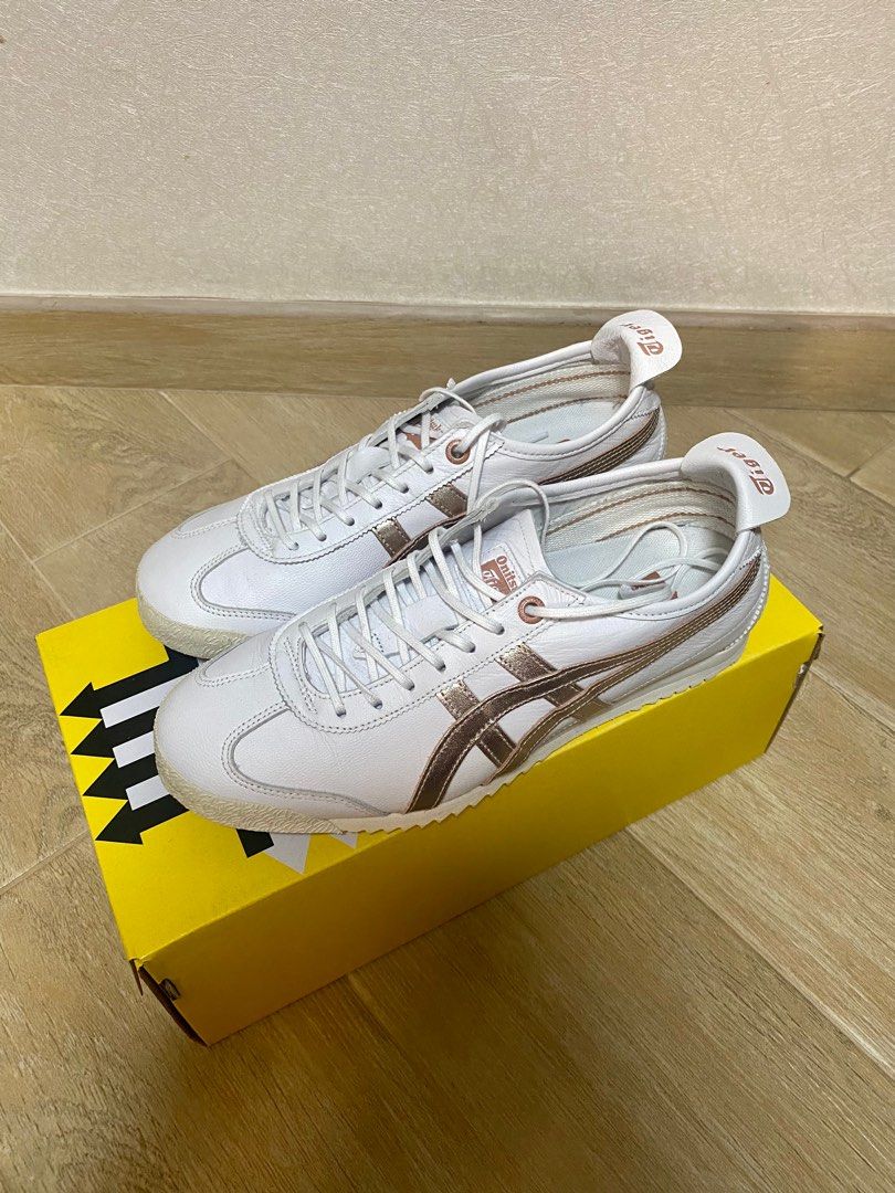 Onitsuka Tiger 白底拼玫瑰金Size 37.5 (23.5cm), 女裝, 鞋, 波鞋 ...