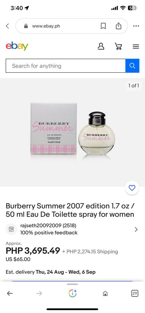 SALE Original Burberry Summer Perfume