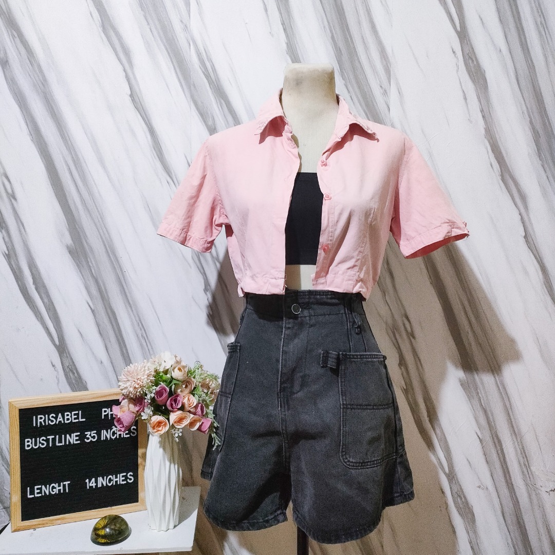 Button down shop polo crop top