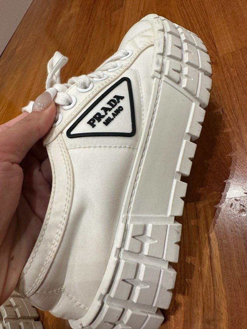 All white prada sneakers hotsell