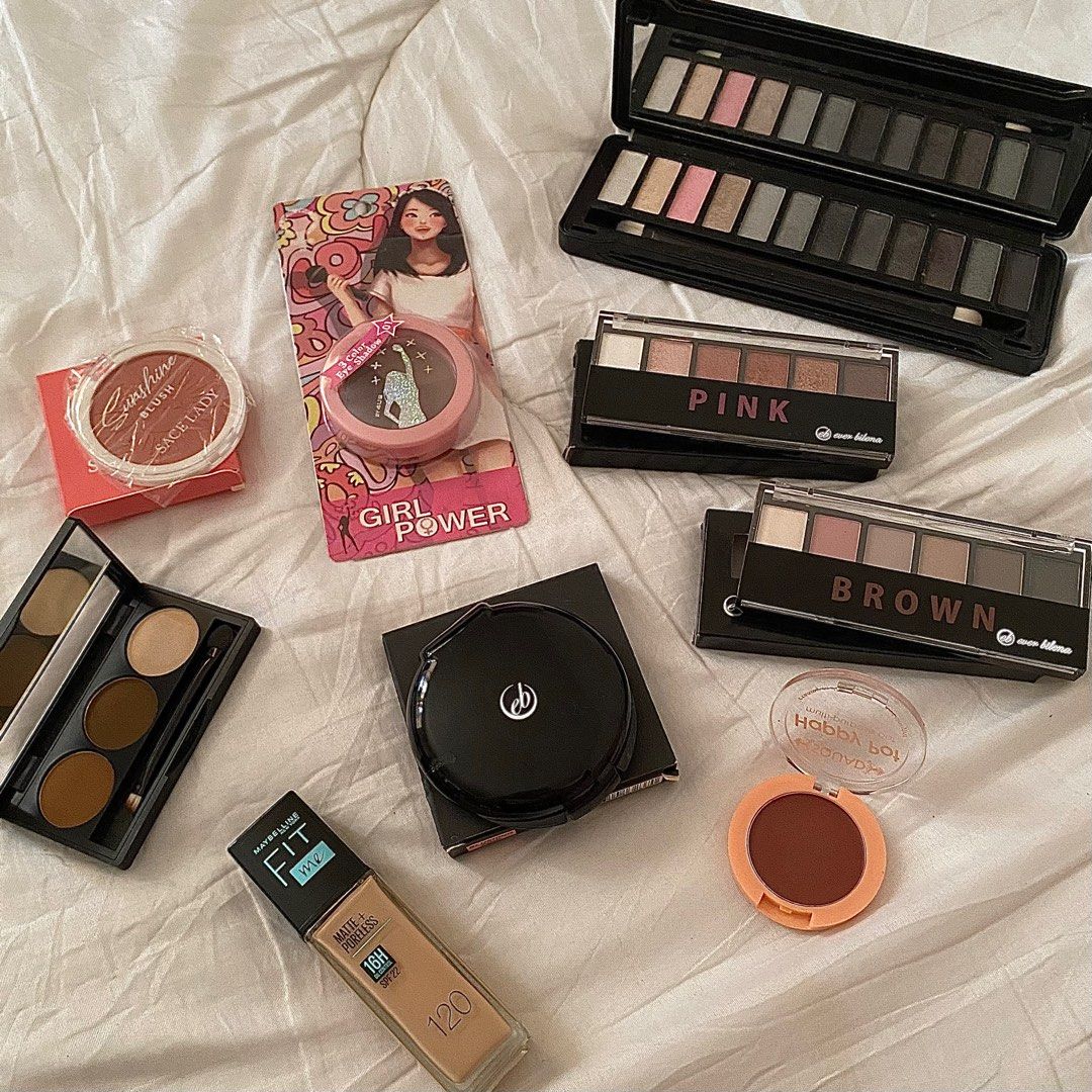 ₱50 Each Random Makeup Bundle (Category: Makeup) located in Quezon City. Submitted by declutterwithmissa (Listing ID 1249169420, Image 1). Description: EYESHADOW: 🪩 W7 In The Night Up In Smoke Eye Palette - Sold 🪩 Ever Bilena Eyeshadow Palette Brown - Sold 🪩 Ever Bilena Eyeshadow Palette Pink - ₱50 LU 🪩 Girl Power 3 Color Eye Shadow - ₱50 BN EYEBROWS: 🪩 Detail Make Brow Eyebrow Palette - ₱50 LU BLUSH: 🪩 Squad Cosmetics Happy Pot in College 