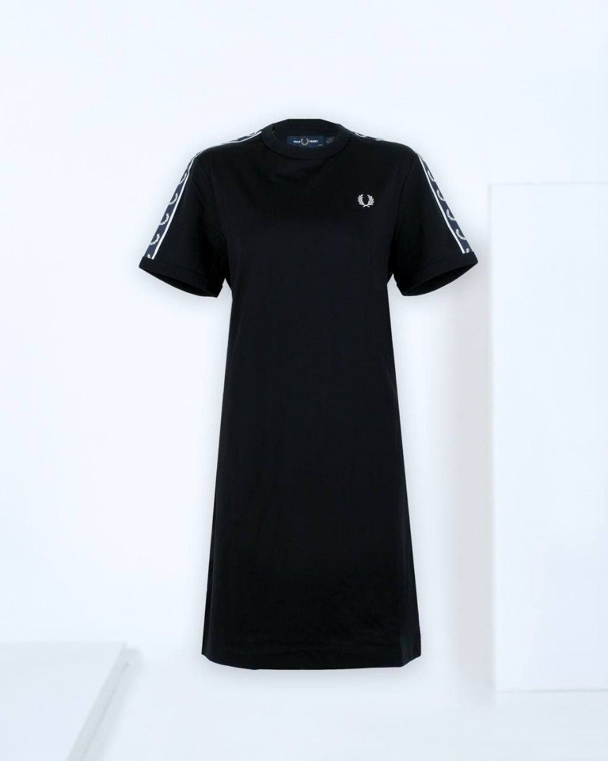 Ready Fred Perry Tshirt Dress Taped Ringer Black Navy For Women