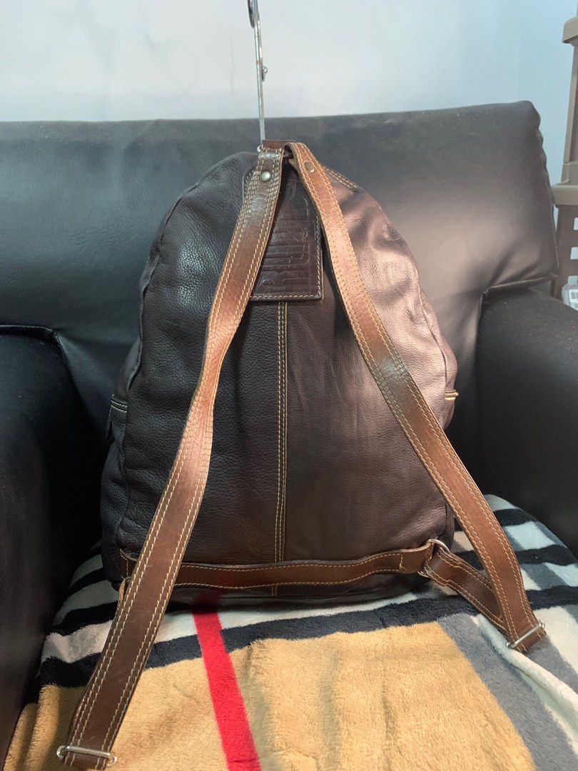 VEAL LEATHER BACKPACK WITH 2 POCKETS FRONT BIG