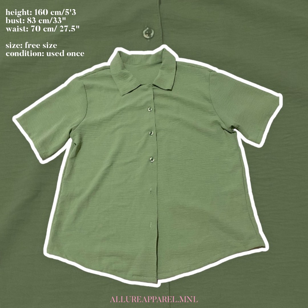 Sage green button down polo, Women's Fashion, Tops, Blouses on Carousell