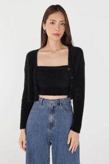 [set] lovet oasis fuzzy knit set in black