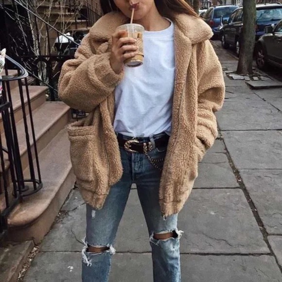 Sherpa Teddy Jacket Women s Fashion Coats Jackets and Outerwear