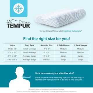 TEMPUR Smartcool Original Pillow Ergonomic Support For Back and Side Sleepers