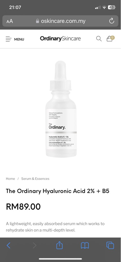 The Ordinary Hyaluronic Acid 2 + B5, Beauty & Personal Care, Face