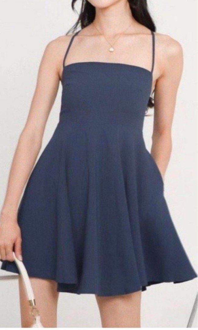 Thestylesoiree TSS Cade Cross Back Romper Dress In Denim Blue