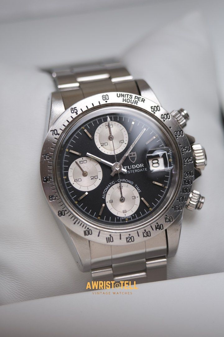 Tudor Oysterdate Chronograph Big Block (Category: Luxury Watches) located in Quezon City. Submitted by awristotell (Listing ID 1249193261, Image 2). Description: “New WRISTwatch to TELL” Tudor Oysterdate Chronograph Big Block “Reversed Panda Matte Dial” *One of the grails for a Vintage Rolex and Tudor Collector* Tudor ‘Big Block’ reference 94300 is a beefier and more practical version of a Rolex Daytona reference 6265 fitted with a date window. W