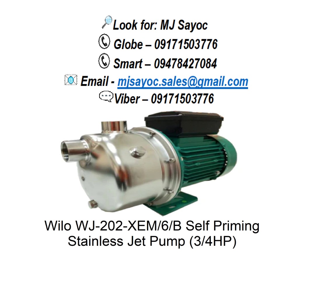 Wilo WJ-202-XEM/6/B Self Priming Stainless Jet Pump (3/4HP), Commercial ...