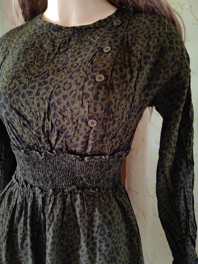 ZARA leopard green dress, Women's Fashion, Dresses & Sets, Dresses on  Carousell