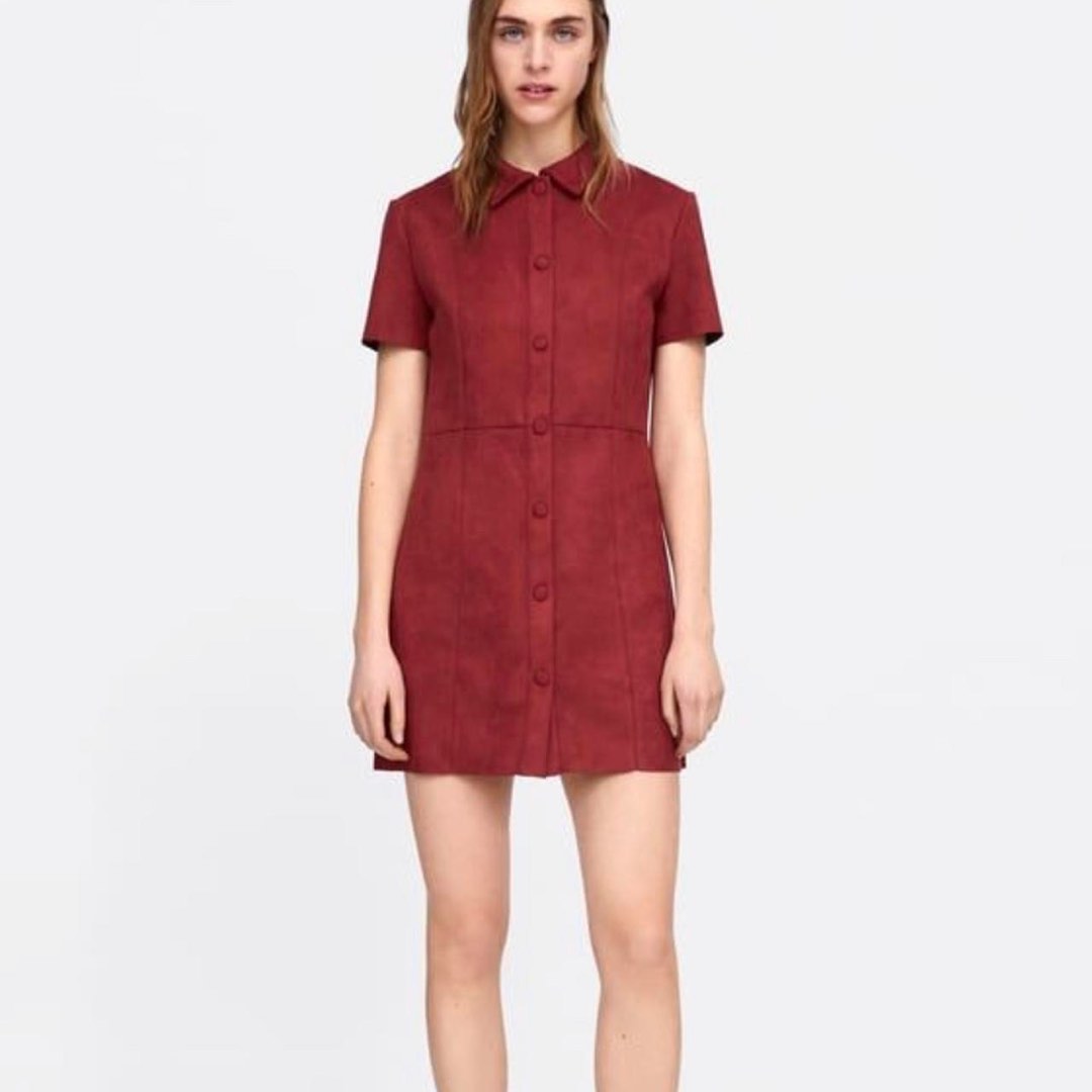 Zara suede like button dress in dark red Women s Fashion Dresses