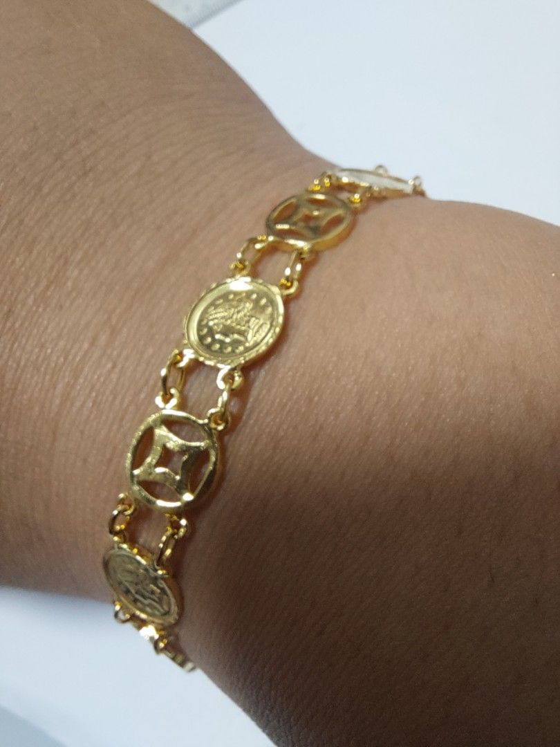 916 Gold 9mm 2 sided chinese American coin Bracelet 10.71g 18cm