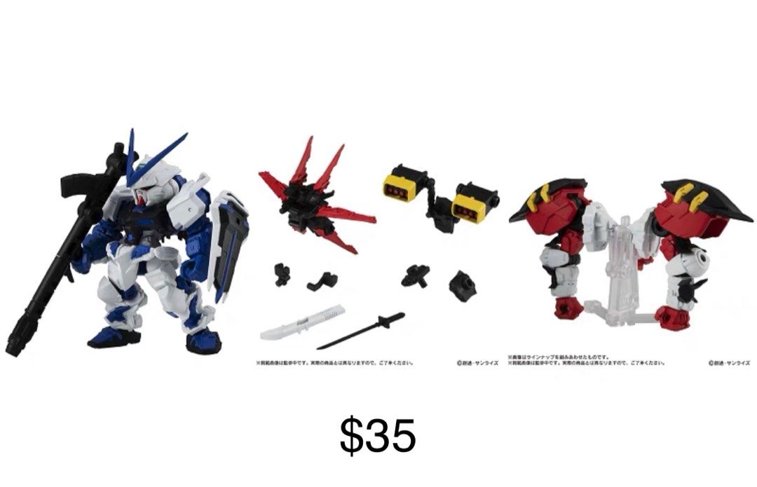 ⭐️ <MSE 19> Mobile Suit Ensemble Series 19 Part 19 - Gundam Red Astray / Gundam Blue Astray / Jegan ( Set of 3 / 8 ) MSE19 Bandai Gachapon Gashapon (Category: Gundam Model Kits) located in Singapore. Submitted by gundamhobby (Listing ID 1245470573, Image 3). Description: Mobile Suit Ensemble Series 19 ⭐️ Blue Astray Set - $35 (Refer to 2nd photo) • 122 : Gundam Astray Blue Frame • 125 : Astray Powered Arms • 126 : Equipment Set for Wave ⭐️ Red As