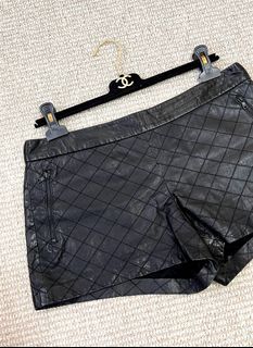 Alice + Olivia 黑色菱格紋真皮皮褲 S