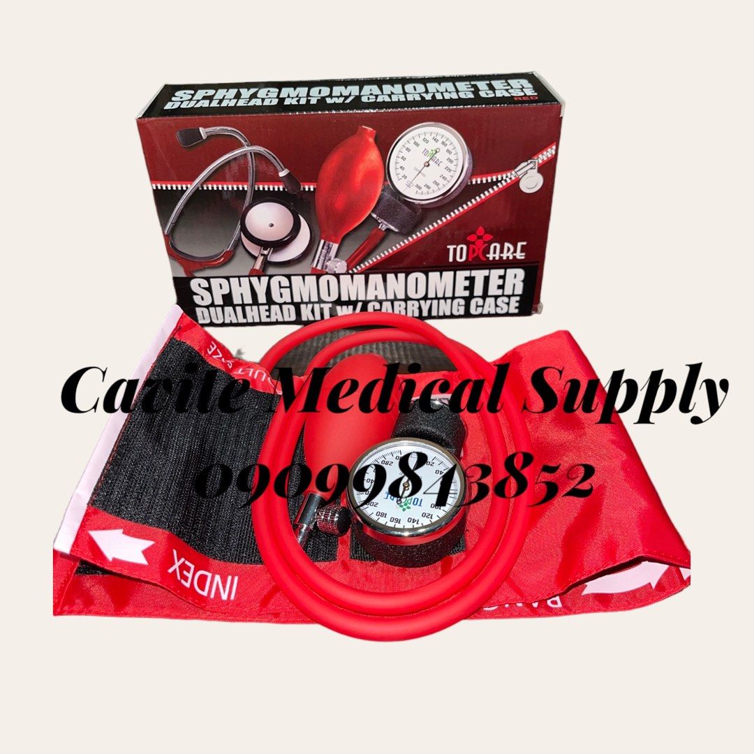 Aneroid Sphygmomanometer & Stethoscope Set / Manual Bp Monitor (Red) on