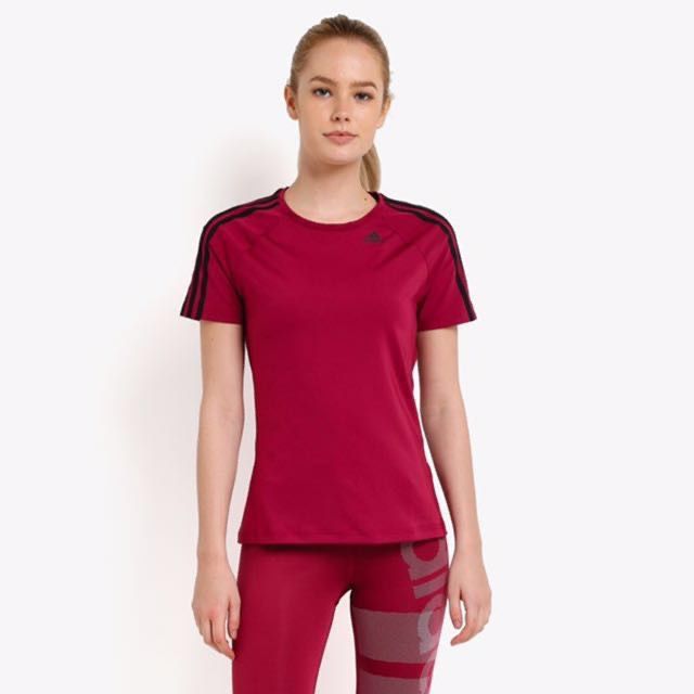 AUTHENTIC ADIDAS D2M Climalite Tee (Mystery Ruby), Women's Fashion,  Activewear on Carousell