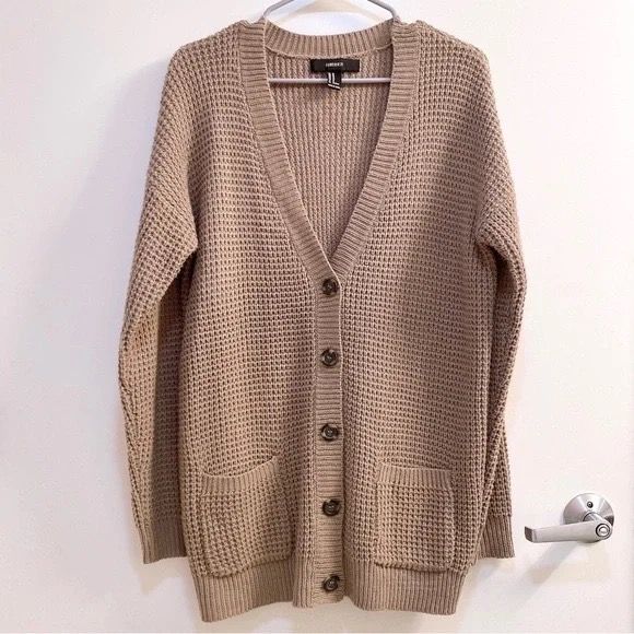 AUTHENTIC FOREVER21 Khaki Waffle Knit Button Down Cardigan