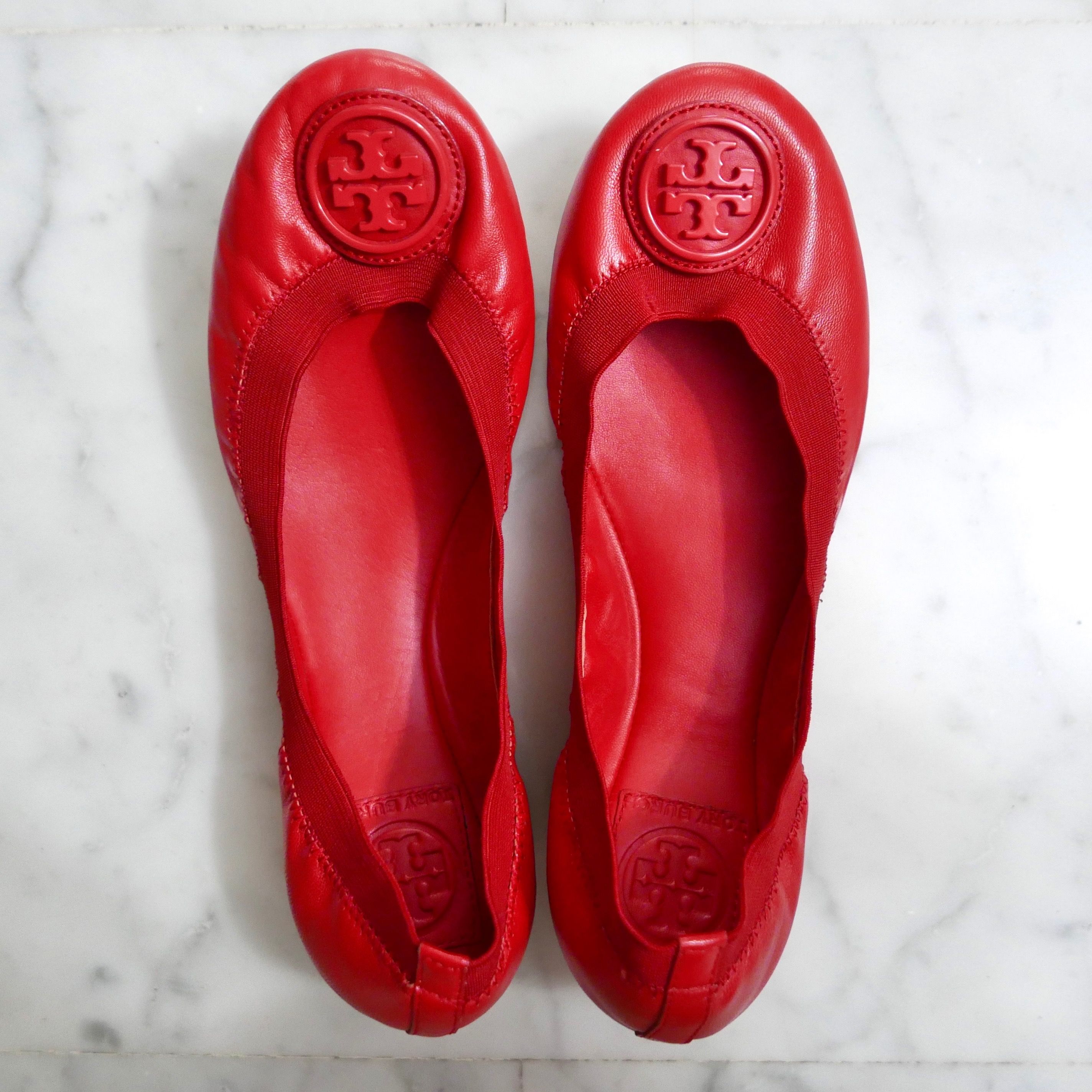 AUTHENTIC TORY BURCH Poppy Red Caroline Ballet Flats