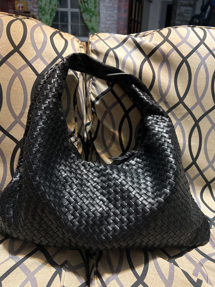 Black leather discount woven bag