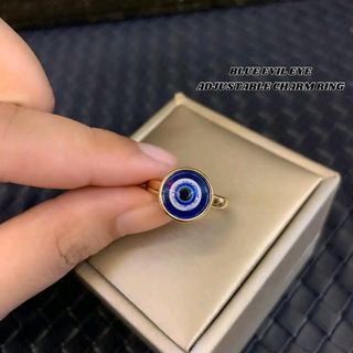 Blue evil eye adjustable ring