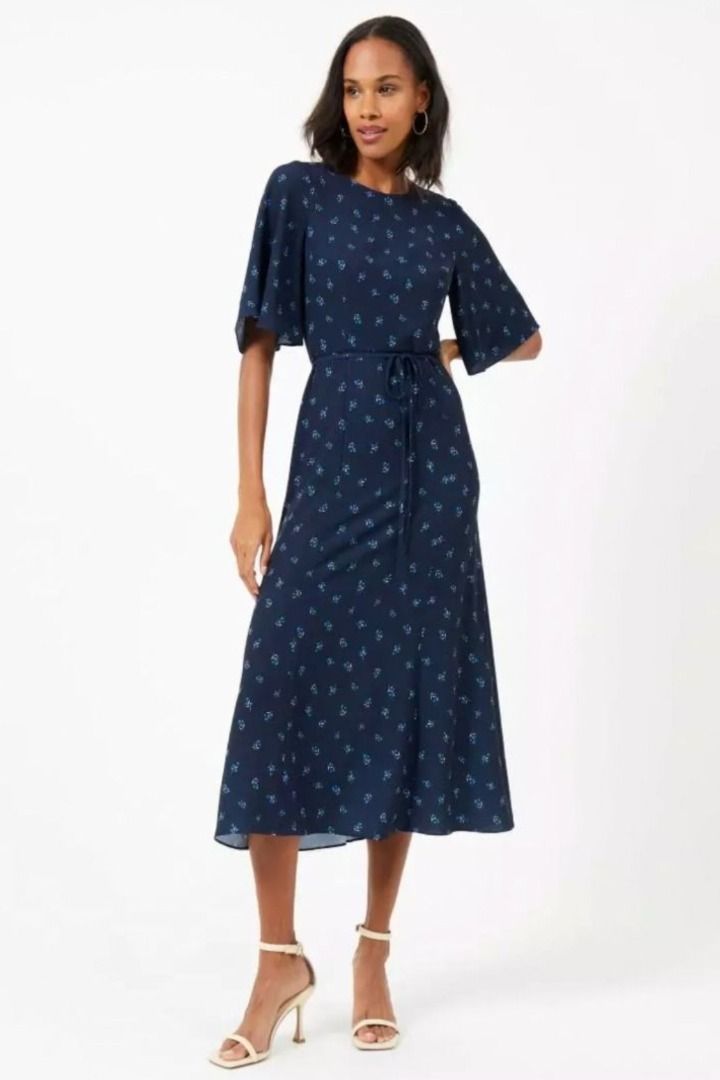 BNWT French Connection Cecilia Delphine Midi Dress in Navy Blue