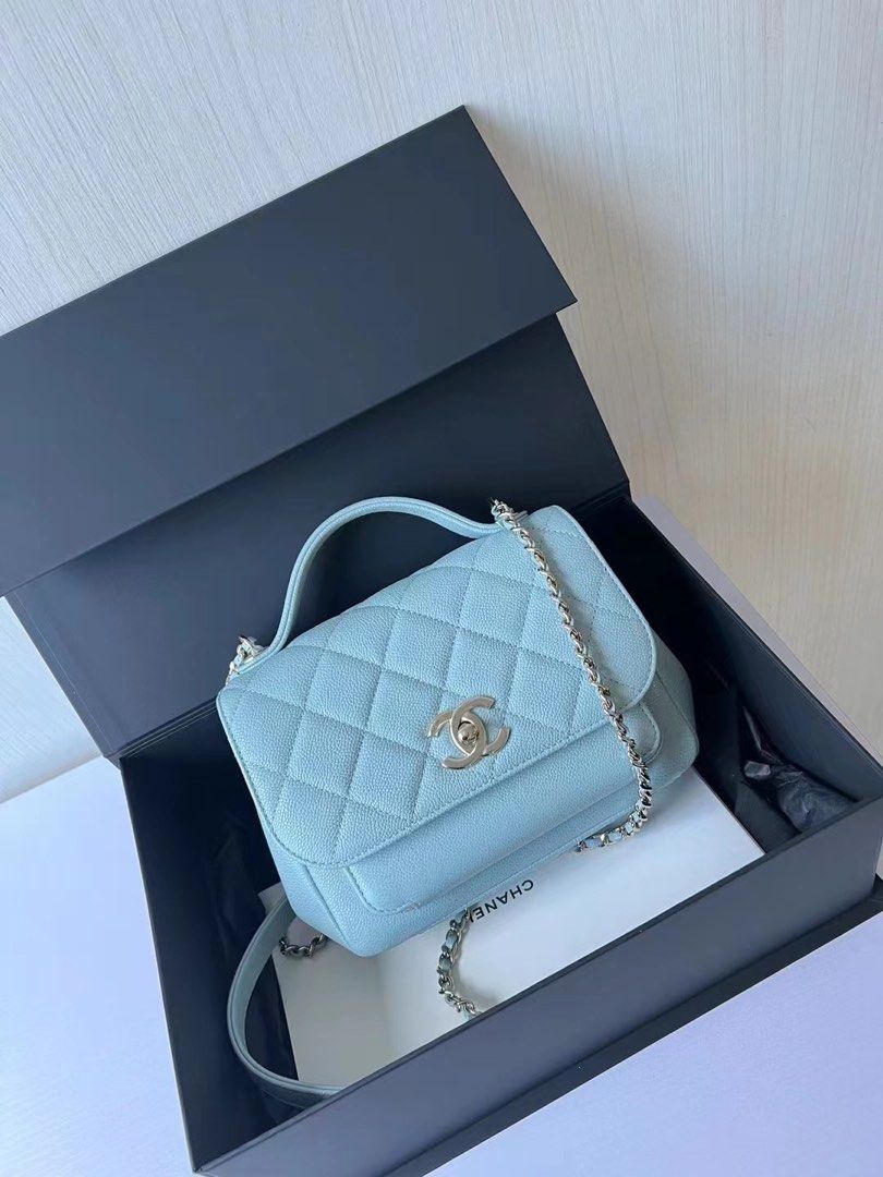 Chanel Caviar Quilted Small Business Affinity Flap Blue Light Gold